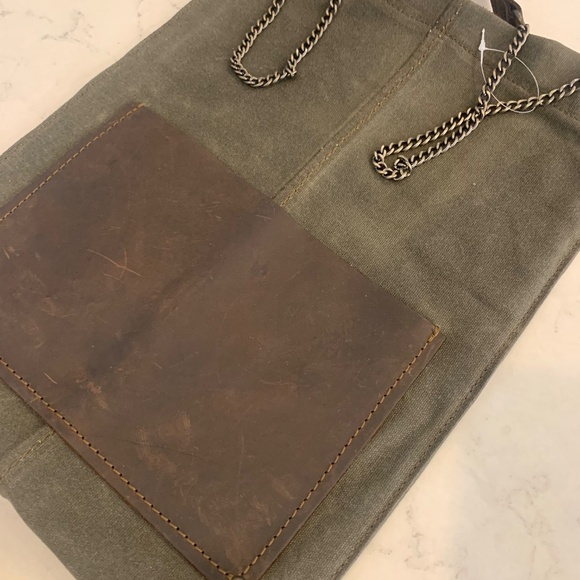 Anthropologie JO Bag Industrial Canvas Distressed Leather Chain Satchel WAY COOL - Picture 6 of 14